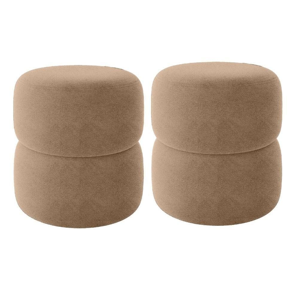 Kit 2 Puff Decorativo Estofado Para Sala Luna Bouclé Bege