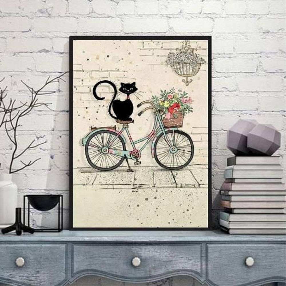Quadro Decorativo Gato Com Bicicleta 33X24Cm