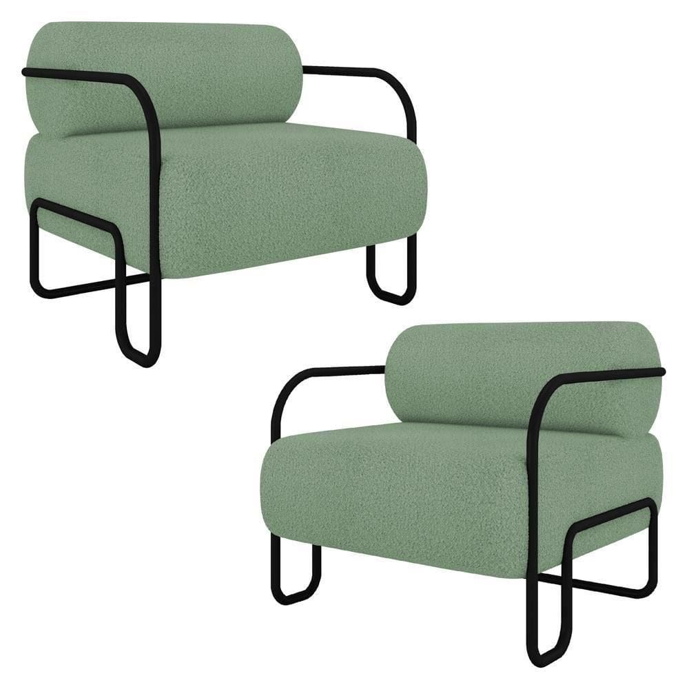 Poltrona Decorativa Para Sala Industrial Kit 2 Kira K04 Bouclê Oliva - Mpozenato