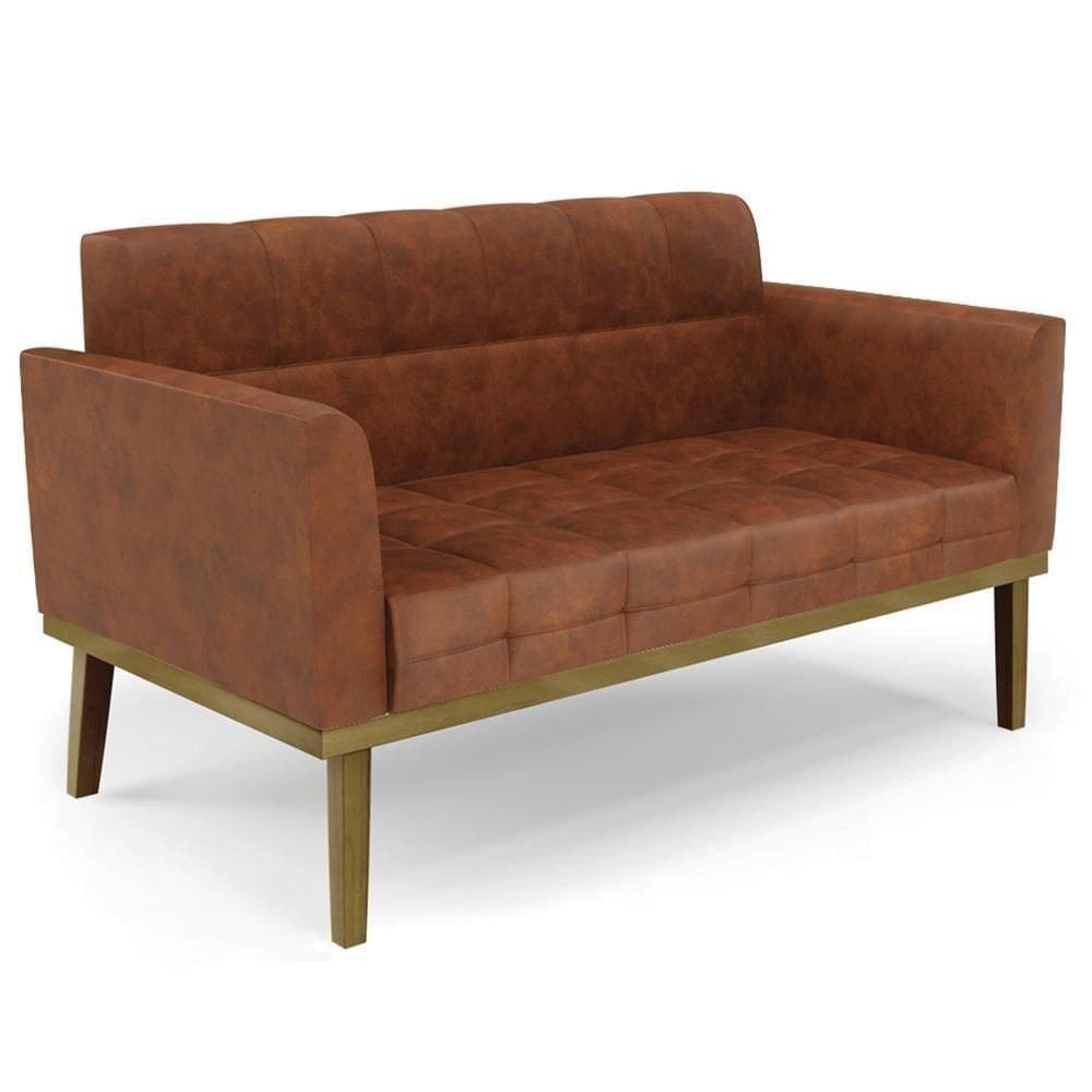 Sofá Namoradeira Base Madeira Castanho Ana Sintético Pu Nozes - Ibiza