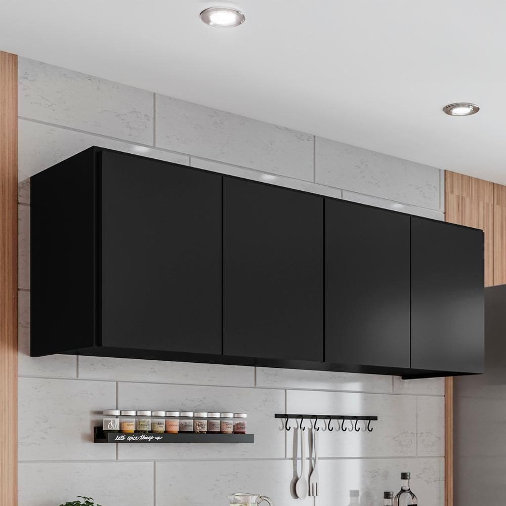 Armário De Cozinha Aéreo 118cm 4 Portas Monna Preto Z34 - Mpozenato