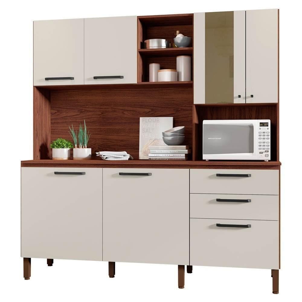 Armário De Cozinha Compacta 182cm Giga Balcão Com Tampo Z06 Nogueira/off White - Mpozenato