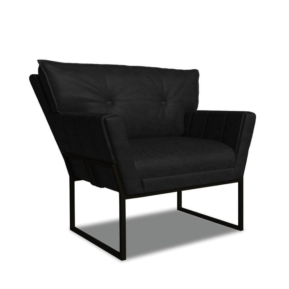 Poltrona Sala De Estar Industrial Pto Anitta Sintético Pu Preto D03 - D`rossi