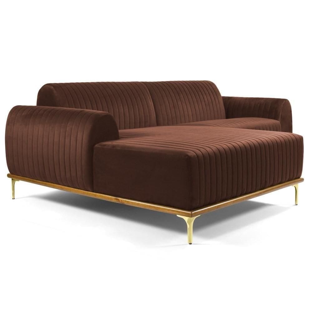 Sofá 320cm 5 Lugares Com Chaise Esquerdo Pés Gold Molino C-276 Veludo Terra - Domi
