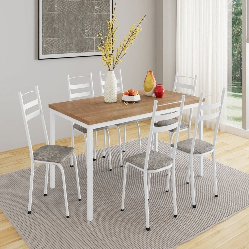 Conjunto de Mesa com 6 Cadeiras Adriana Branco/Grafiato/ Demolição