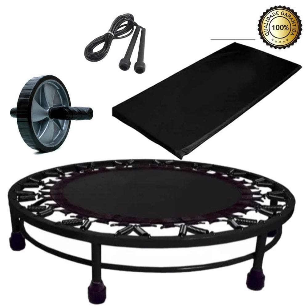 Cama Elástica + Corda De Pular + Roda Abdominal + Colchonete
