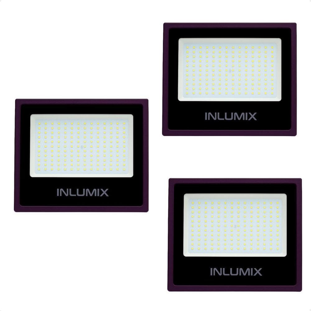 Kit 3 Refletor Holofote De Led 50W Branco Frio 6500K Preto