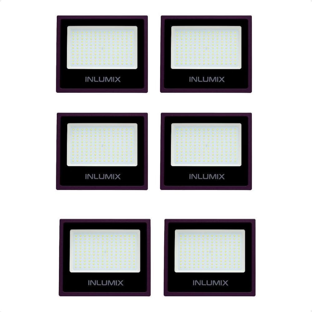 Kit 6 Refletor Holofote De Led 50W Branco Frio 6500K Preto