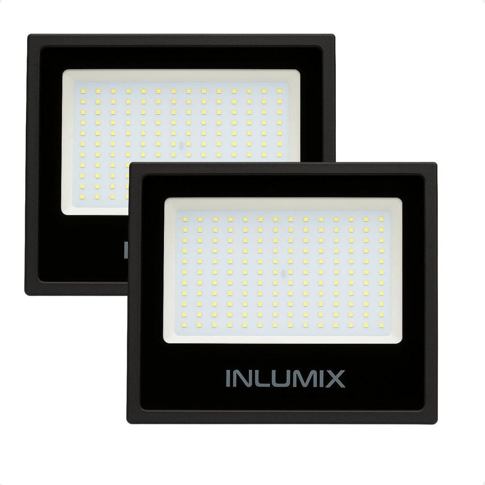 Kit 2 Refletor Holofote De Led 200W Branco Frio 6500K Preto