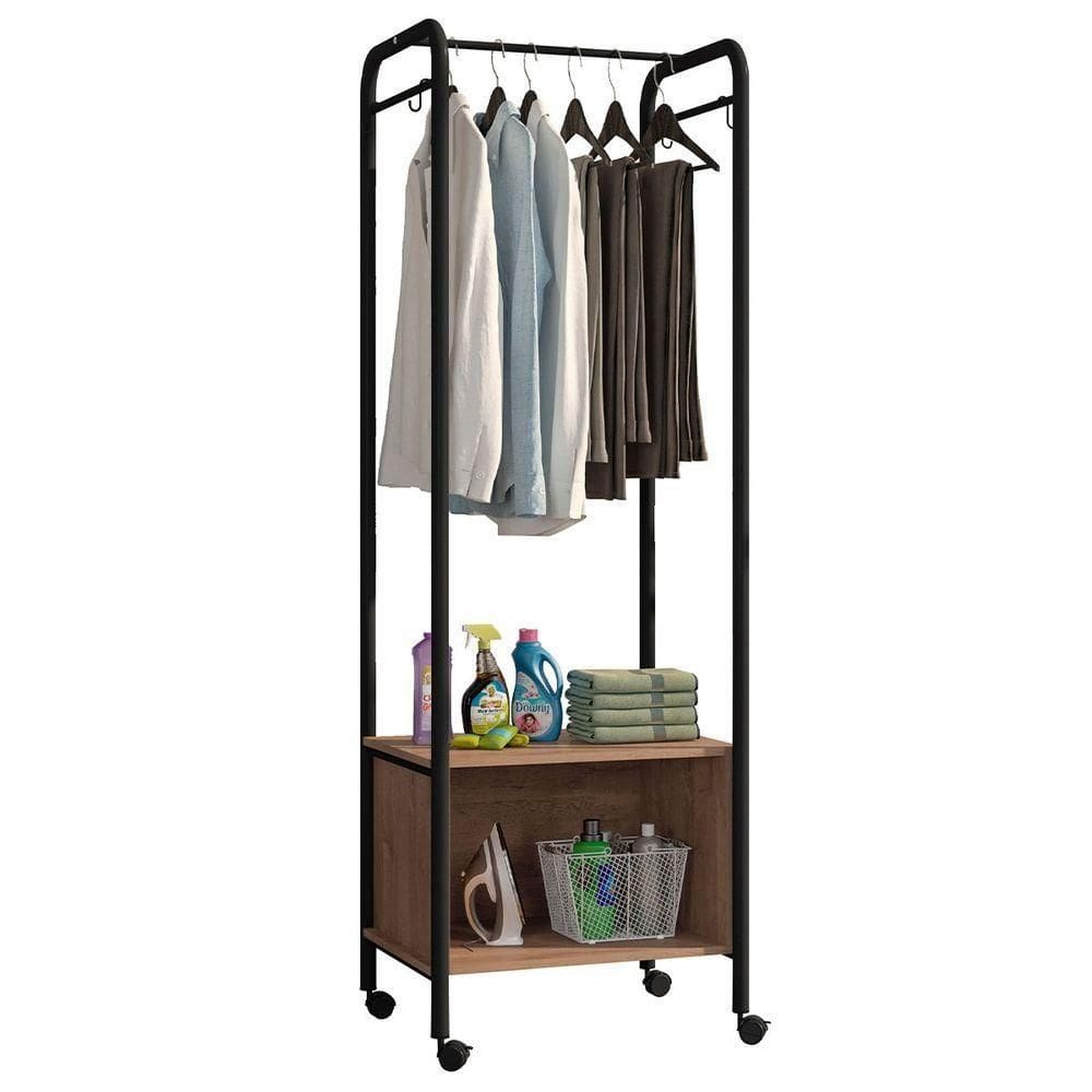 Guarda-roupa Aço Carbono Pés Plástico Rodizio Caixaria Mdf Milena Pop Preto / Demolição