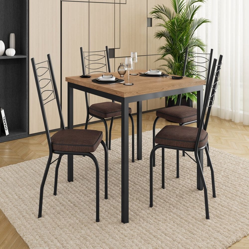 Conjunto de Mesa para Cozinha com 4 Cadeiras Preto/Madeira Imbuia/Demolição