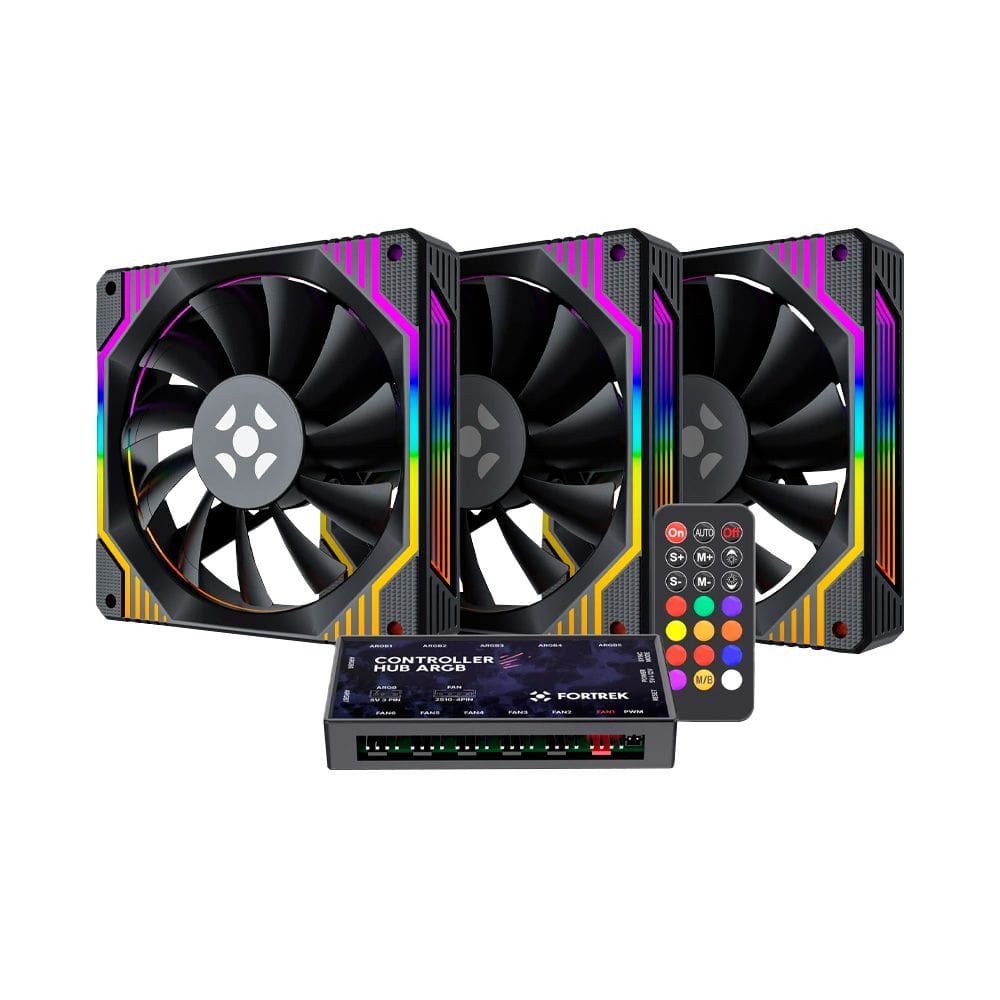 Kit Cooler Fan Argb Fortrek Frosty Preto Com Controladora/Controle
