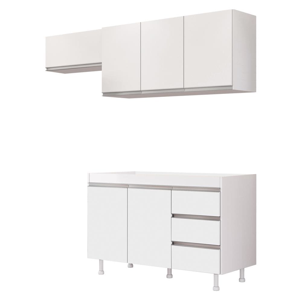 Cozinha Planejada Lux 3 Peças 100%MDF Balcão Gabinete Sem Tampo 119cm 3 Gavetas Branco - Abmaza