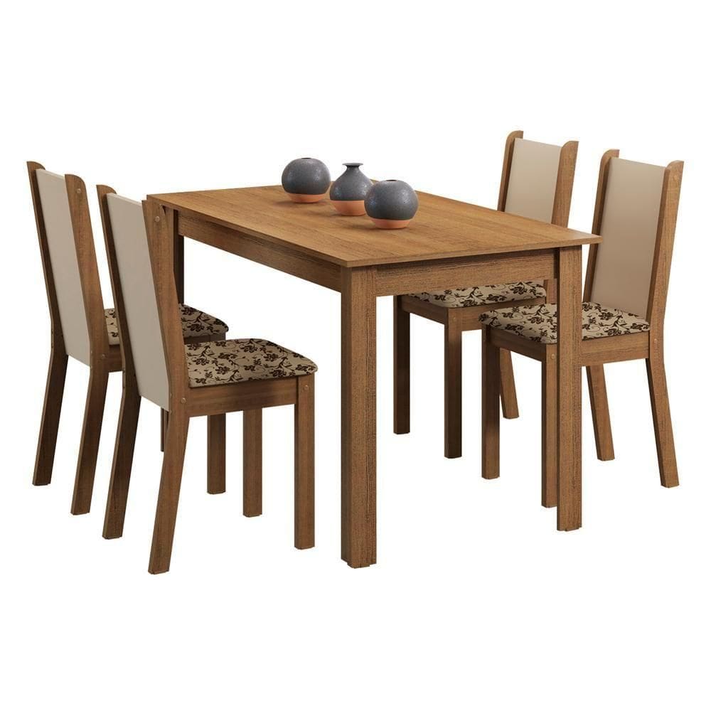 Conjunto Sala de Jantar Madesa Mesa Tampo Madeira 4 Cadeiras