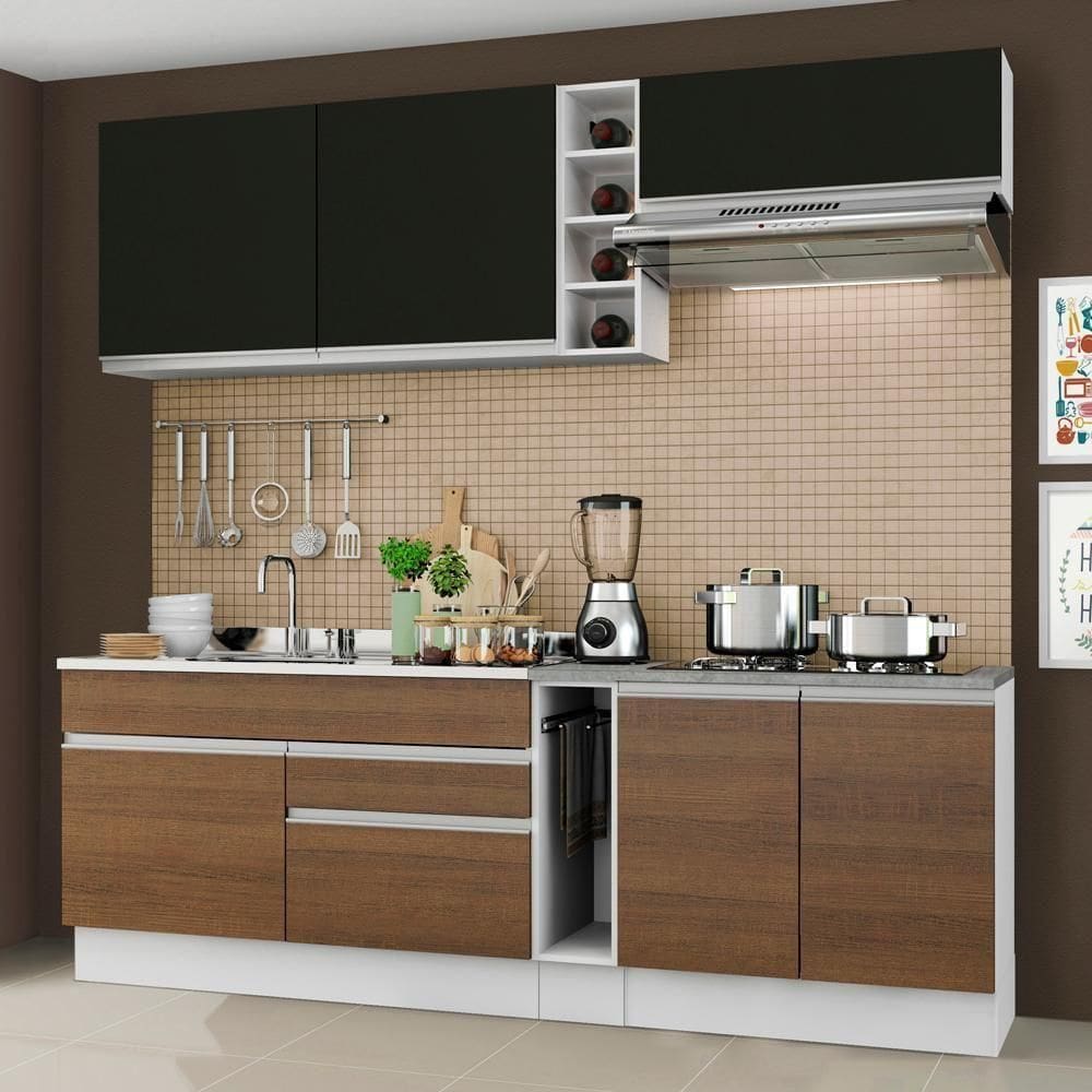 Cozinha Completa Parma com Armário e Balcão Branco/Preto