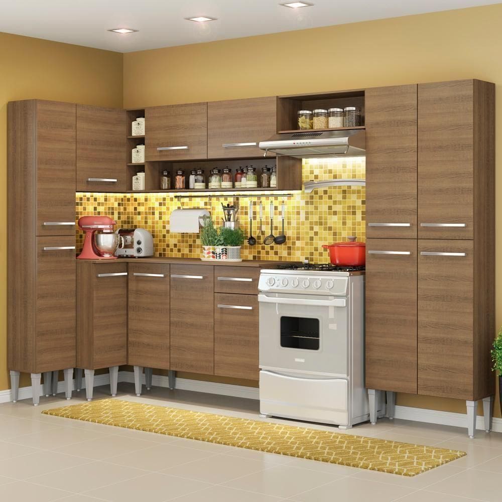 Cozinha Completa Canto Reto Emilly Amadeirado Rustic Madesa