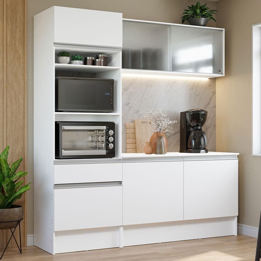 Cozinha Compacta Topaziocom Balcão e Tampo Branco Madesa