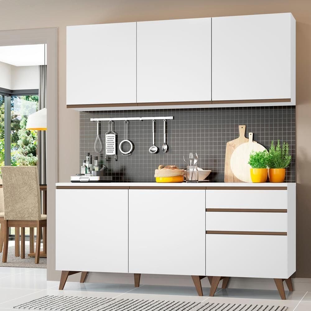 Cozinha Reims Branco Balcão 5 Portas 3 Gavetas Madesa