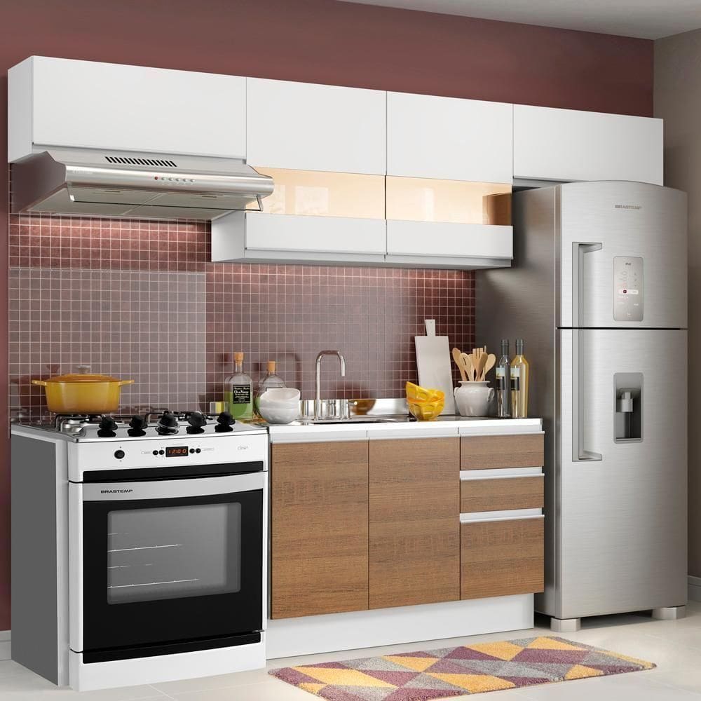 Cozinha Marina Branco com Rustic com Armário e Balcão Madesa