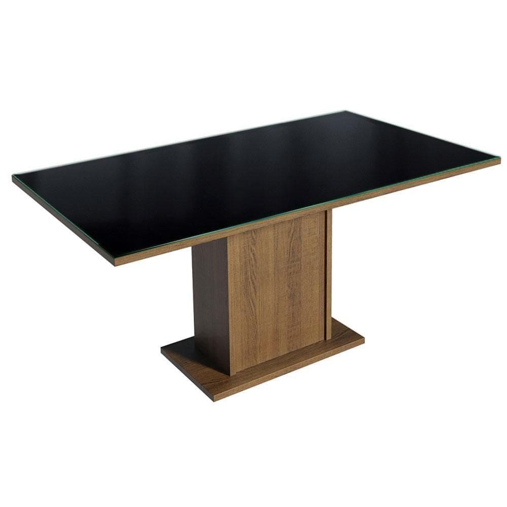 Mesa Retangular Rustic Preto Tampo de Vidro Madesa 5275
