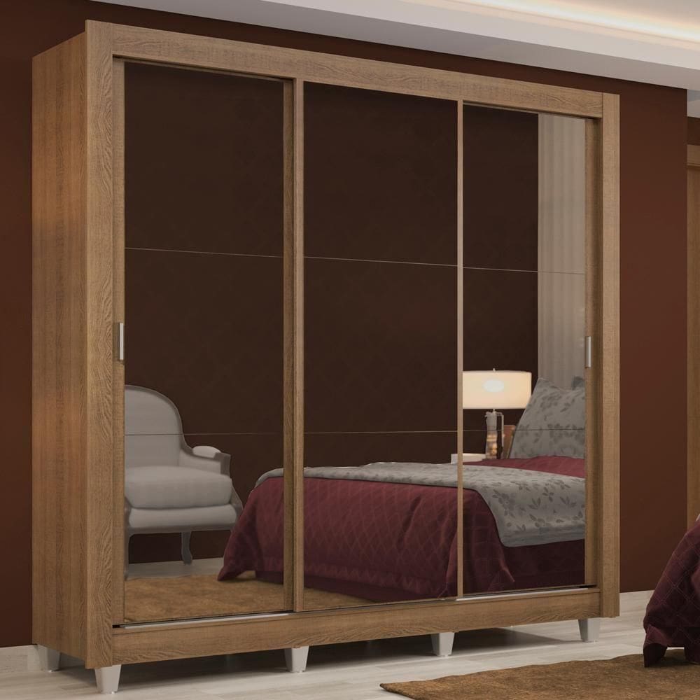 Guarda Roupa Casal Lyon 3 Portas de Espelho 2 Gavetas Madesa