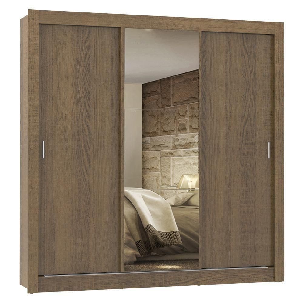 Guarda Roupa Lyon 3 Portas de Correr 1 Espelho Rustic Madesa