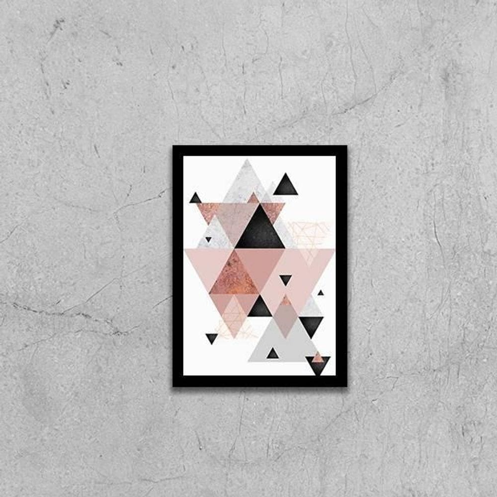 Quadro Geométrico Triângulos Cinza/Preto/Rosa Ii 33X24 Preta