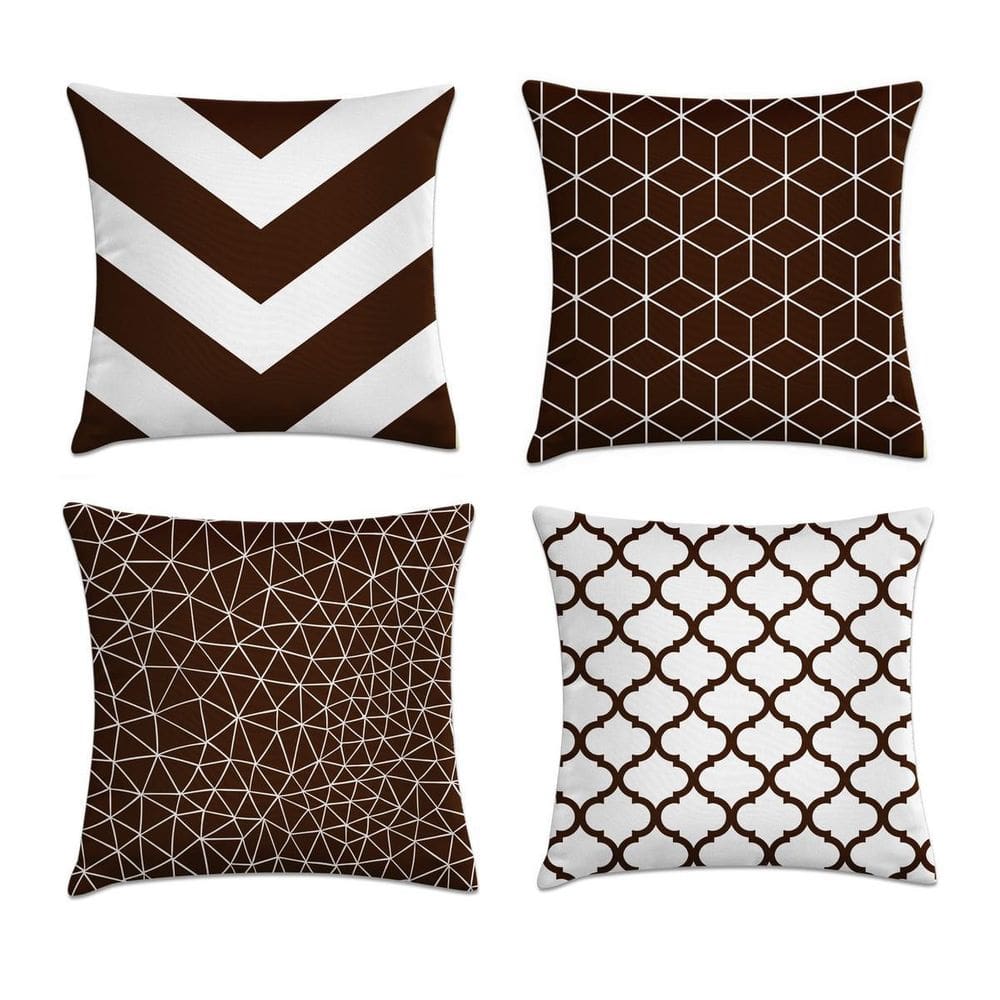 Kit 4 Capas De Almofadas Marrom E Branco 45X45