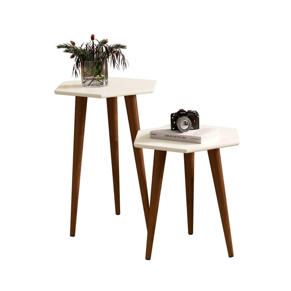 Jogo 2 Mesas Sala Retrô Pés Palito Cor Off White