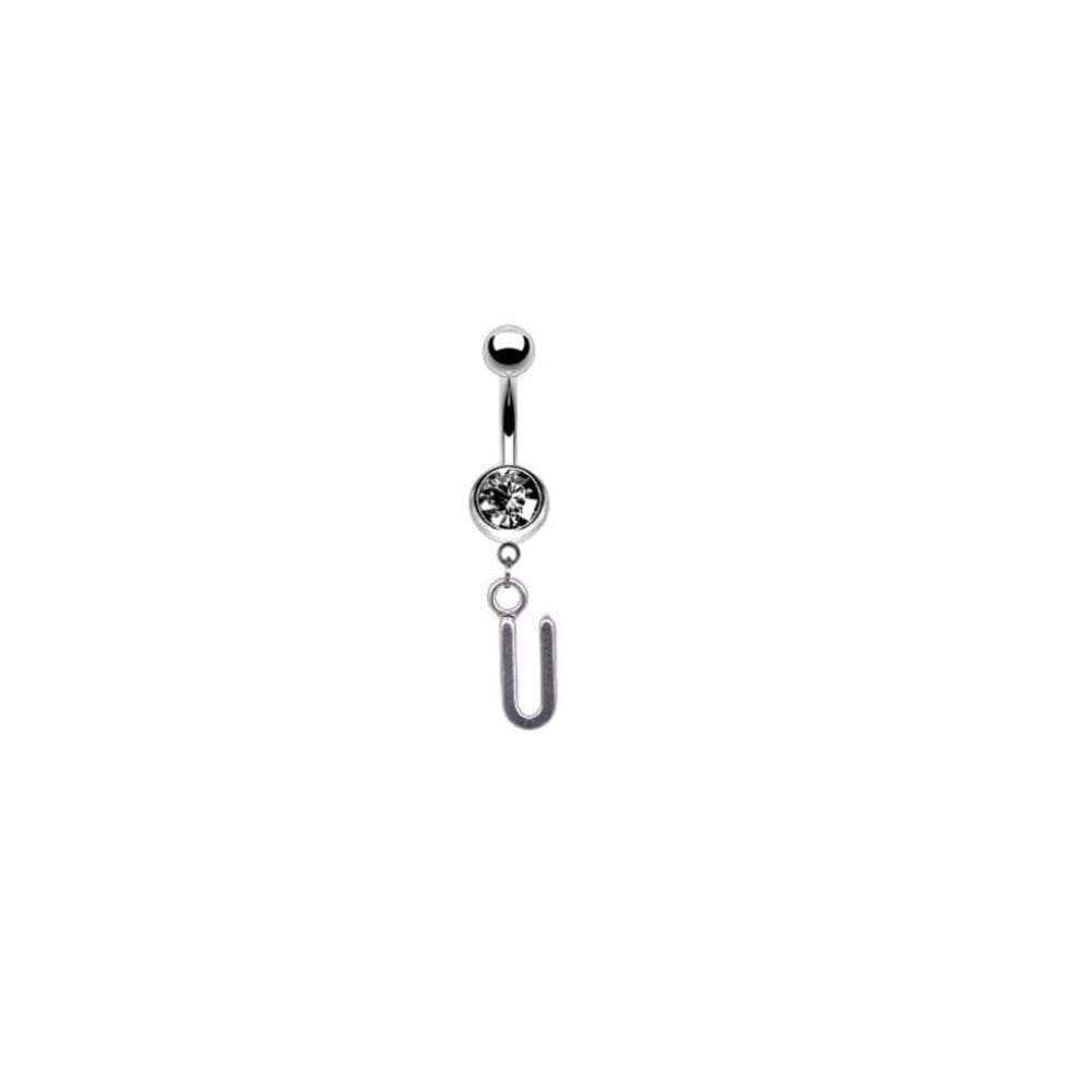 Piercing Umbigo Letra Inicial Nome Prateado