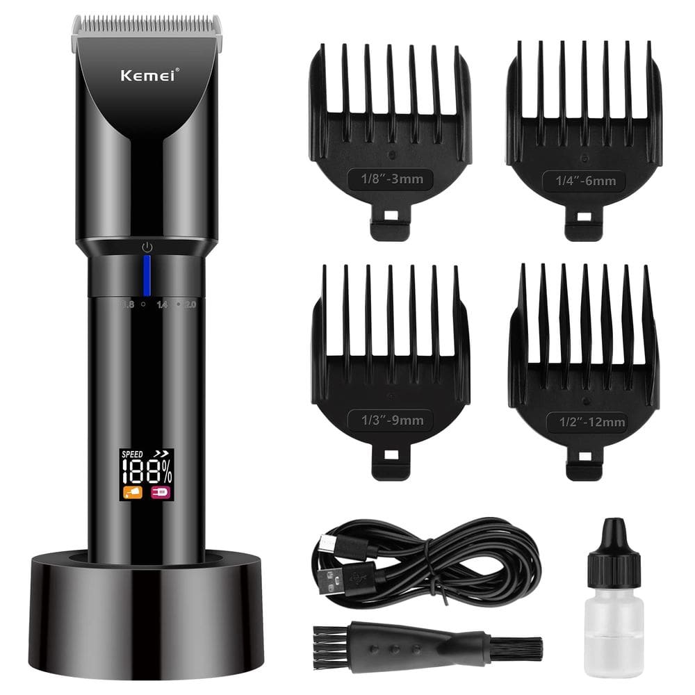 Máquina de Cortar Cabelo Kemei Black sem Fio, Lâmina Ajustável km-3293 - Preta