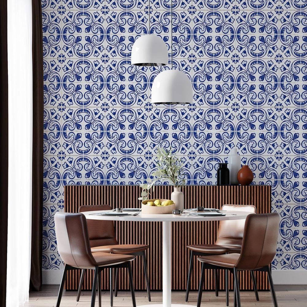 Kit 10 Rolos Papel De Parede Adesivo Azulejo Azulbranco 3,0M