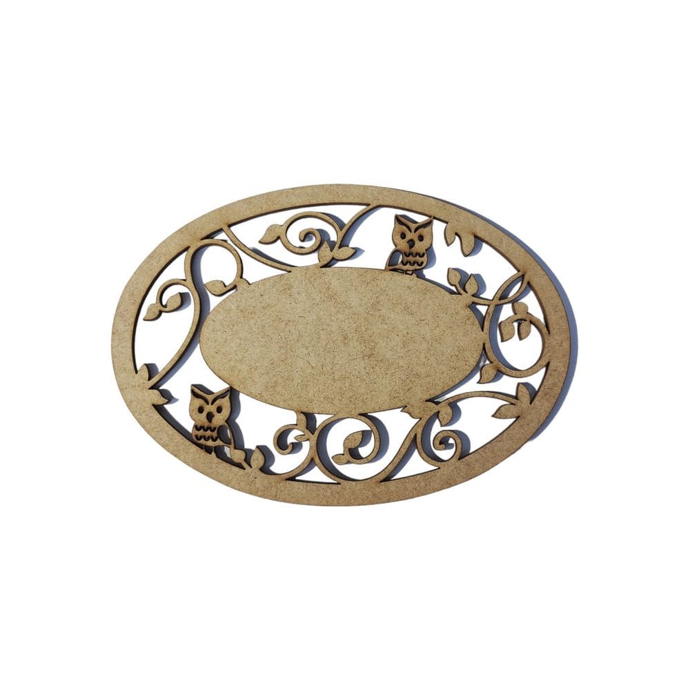 Placa Mdf Cru Artesanato Design Arabesco Oval Coruja 35Cm