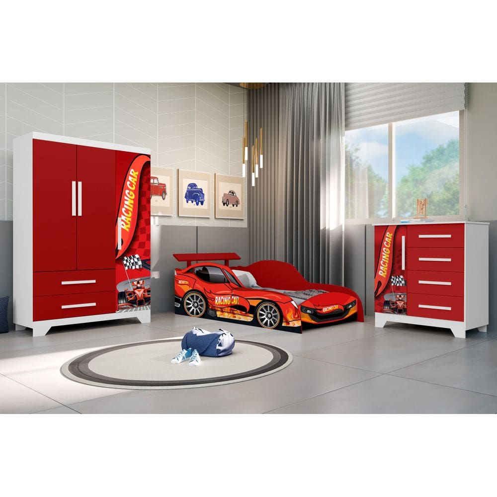 Quarto Infantil Completo 3 em 1 Gd Moveis - Vermelho