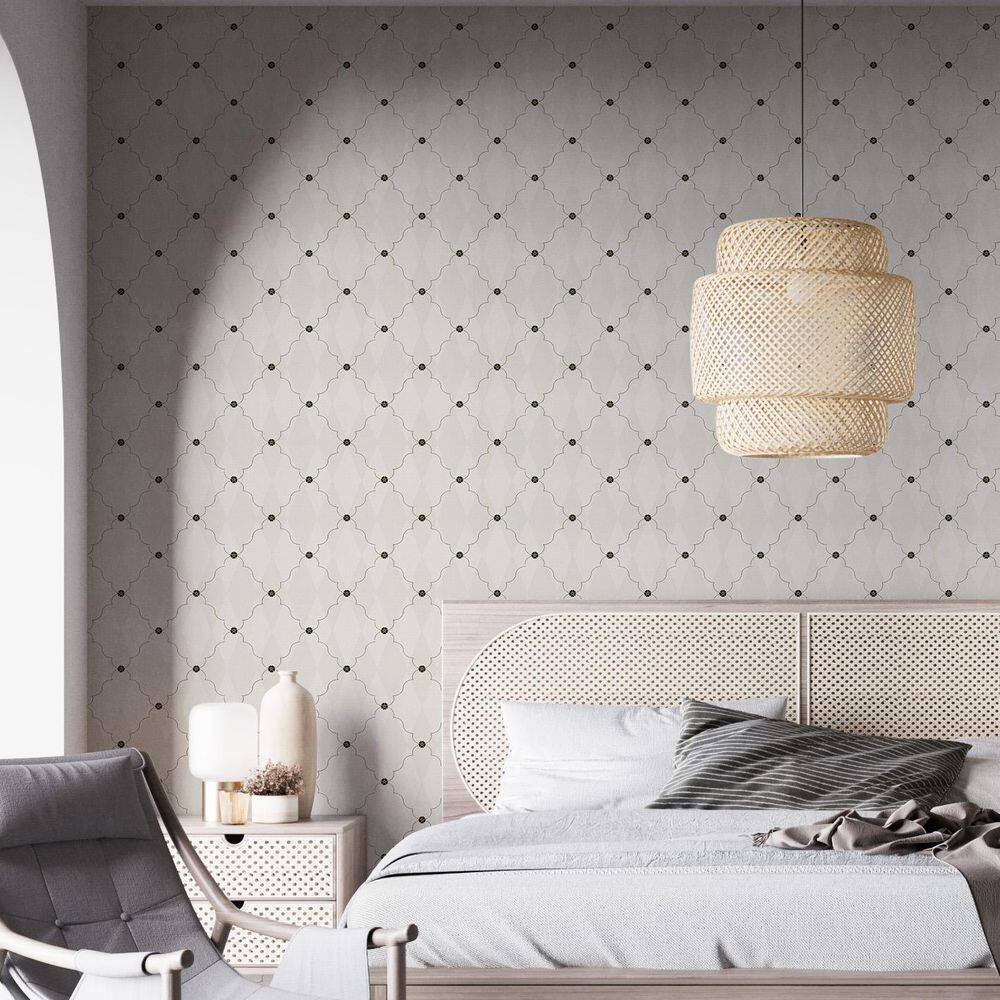 Kit 8 Rolos Papel De Parede Adesivo Arabesco Bege 3,0M