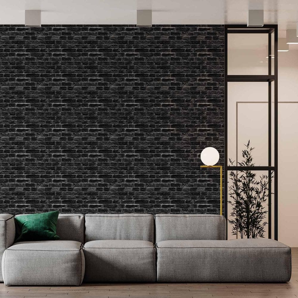 Kit 7 Rolos Papel De Parede Adesivo Tijolo Preto 3,0M