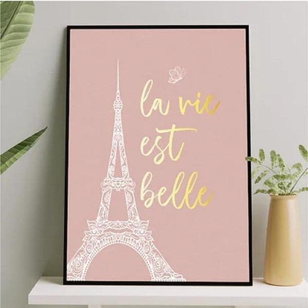 Quadro Torre Eiffel La Vie Est Belle 24X18Cm Com Vidro Preta