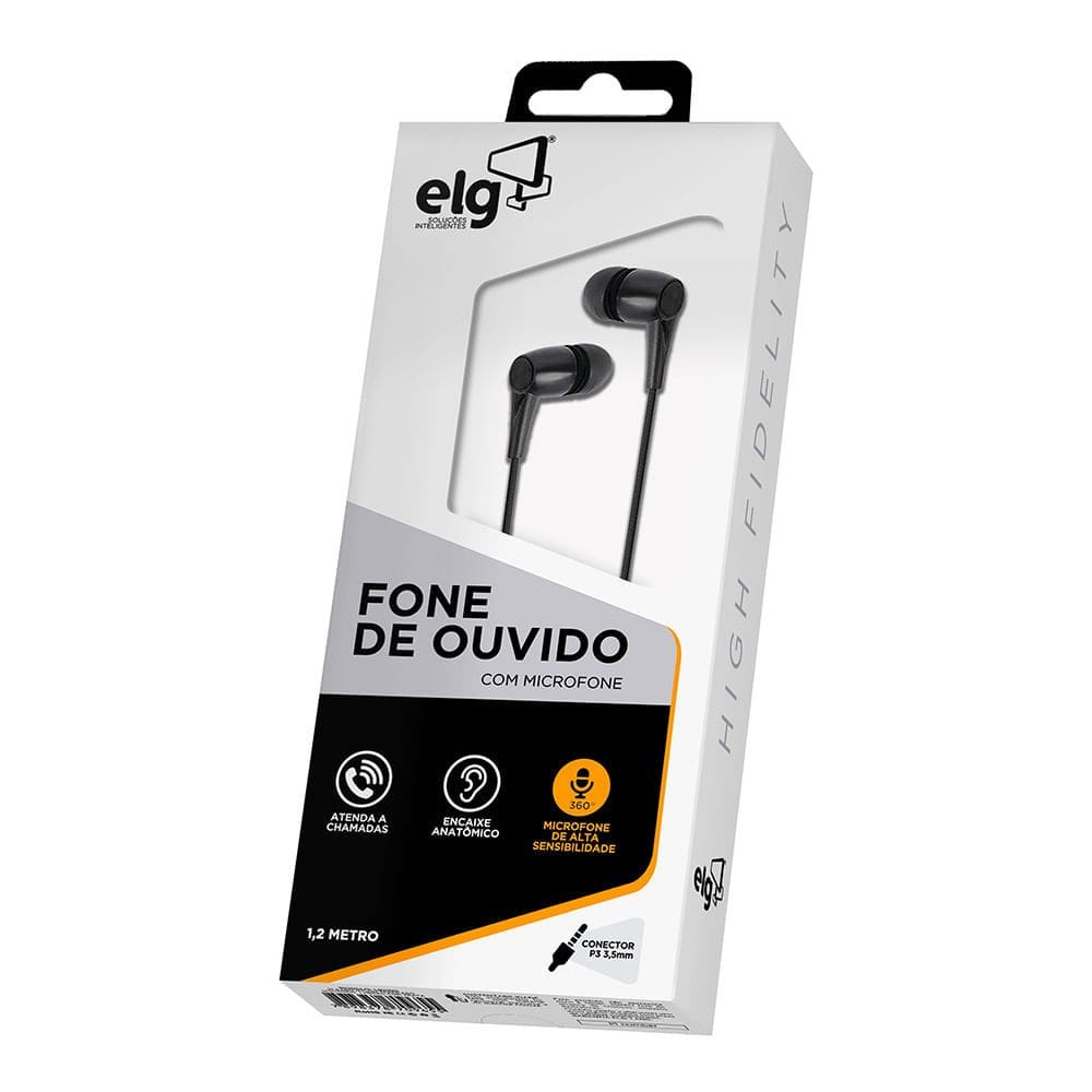 Fone de Ouvido com Microfone ELG Intra Auricular Preto P2 1.2 Metros