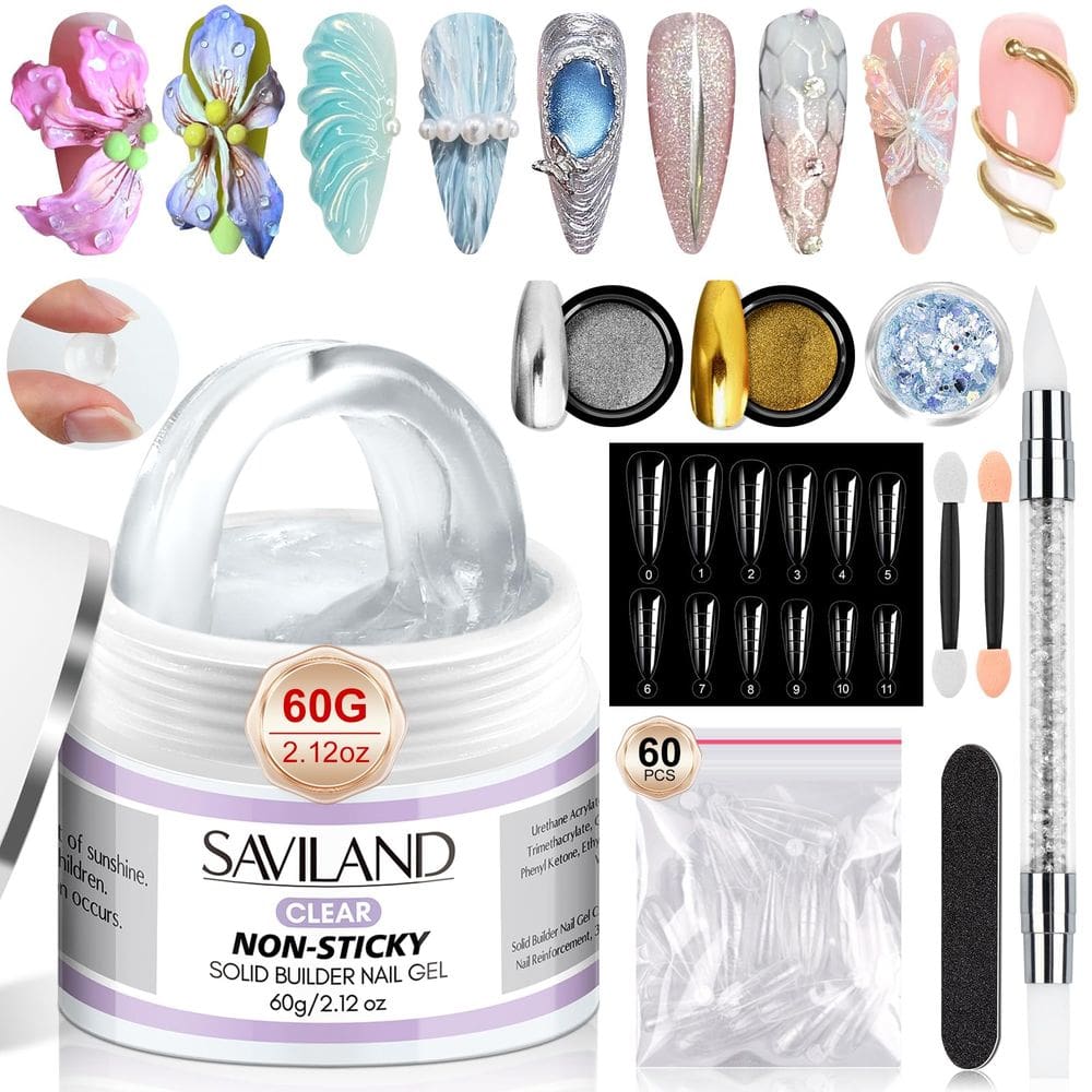 Gel de Unhas Saviland Solid Builder para Arte de Unhas com Acessórios 60 Unhas 60g