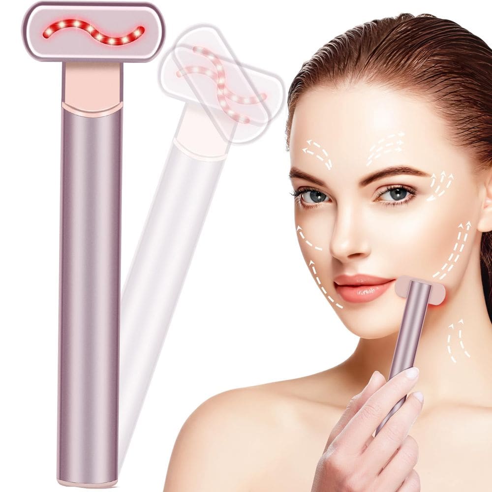 Varinha facial de terapia de luz vermelha 4 em 1 com microcorrente rosa