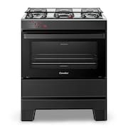 Fogão a Gás Mesa Inox Super Chama Tampa de Vidro Forno 84L Limpa Fácil e Acendimento Automático IDEAL Top T5IAP Cor Preto 5 bocas Bivolt