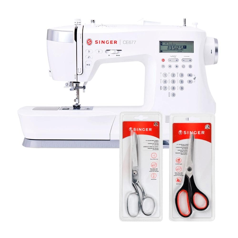 Kit Máquina de Costura CE677 + Tesoura 8\" Tecido e Tesoura Multiuso Preta Bivolt