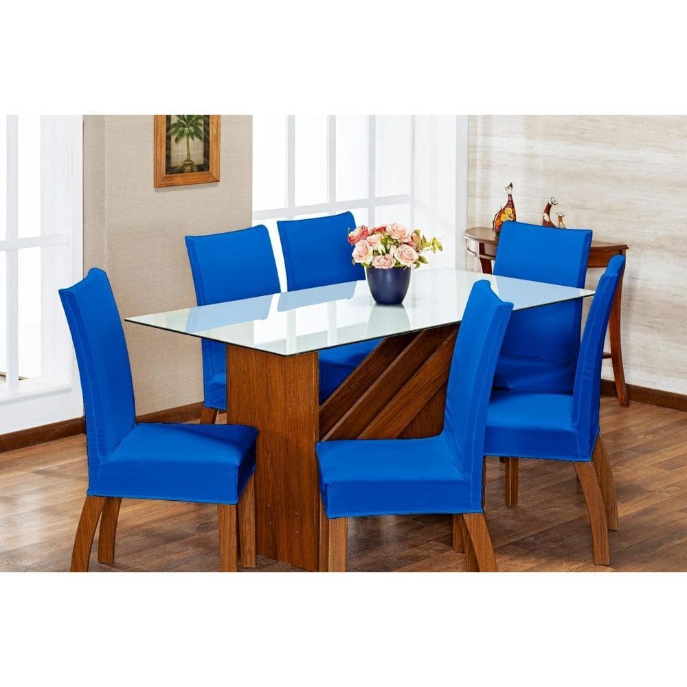 Kit Com 4 Capas P Cadeira De Jantar Malha Gel - Azul Royal