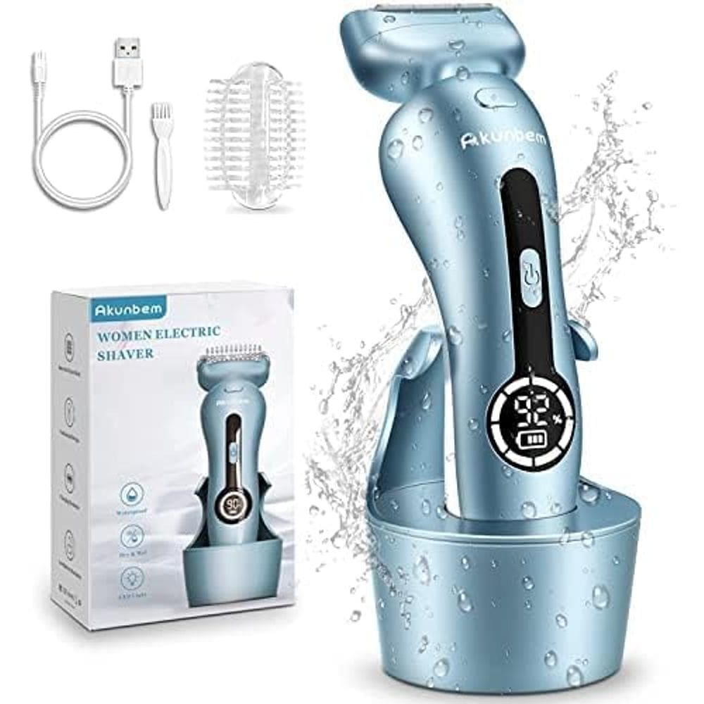 Barbeador elétrico Akunbem para mulheres, pernas, biquíni, aparador de biquíni, azul