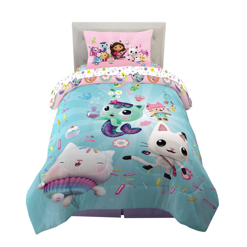 Conjunto de roupa de cama DreamWorks Gabby`s Dollhouse Cakey, MerCat And Pandy