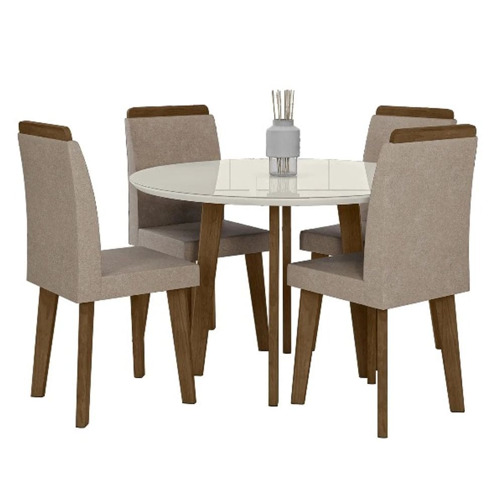 Mesa de Jantar Turmalina com 4 Cadeiras Diamante Pés Oblongo Off White com Pena Caramelo - RV Moveis