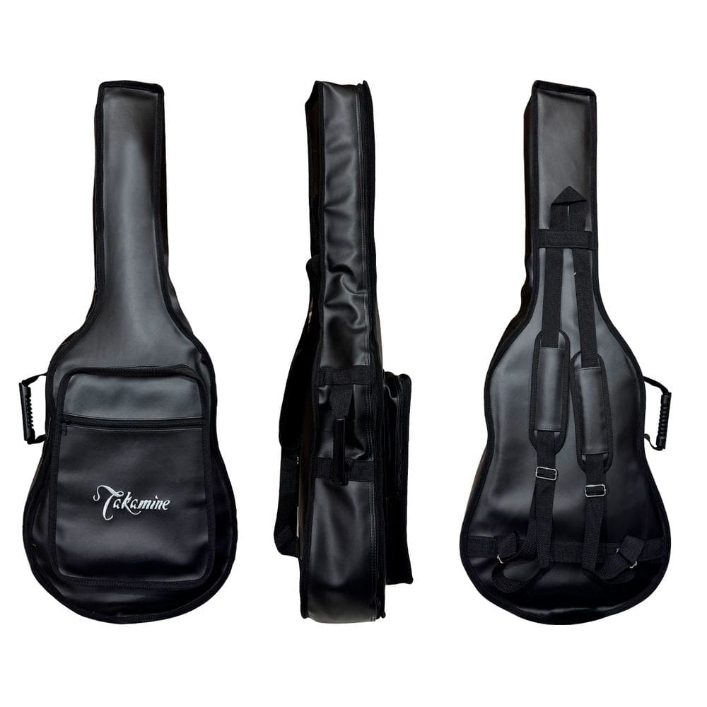 CAPA BAG P/ VIOLÃO FOLK CARGO COURO SINTÉTICO \"TAKAMINE\" PRETO