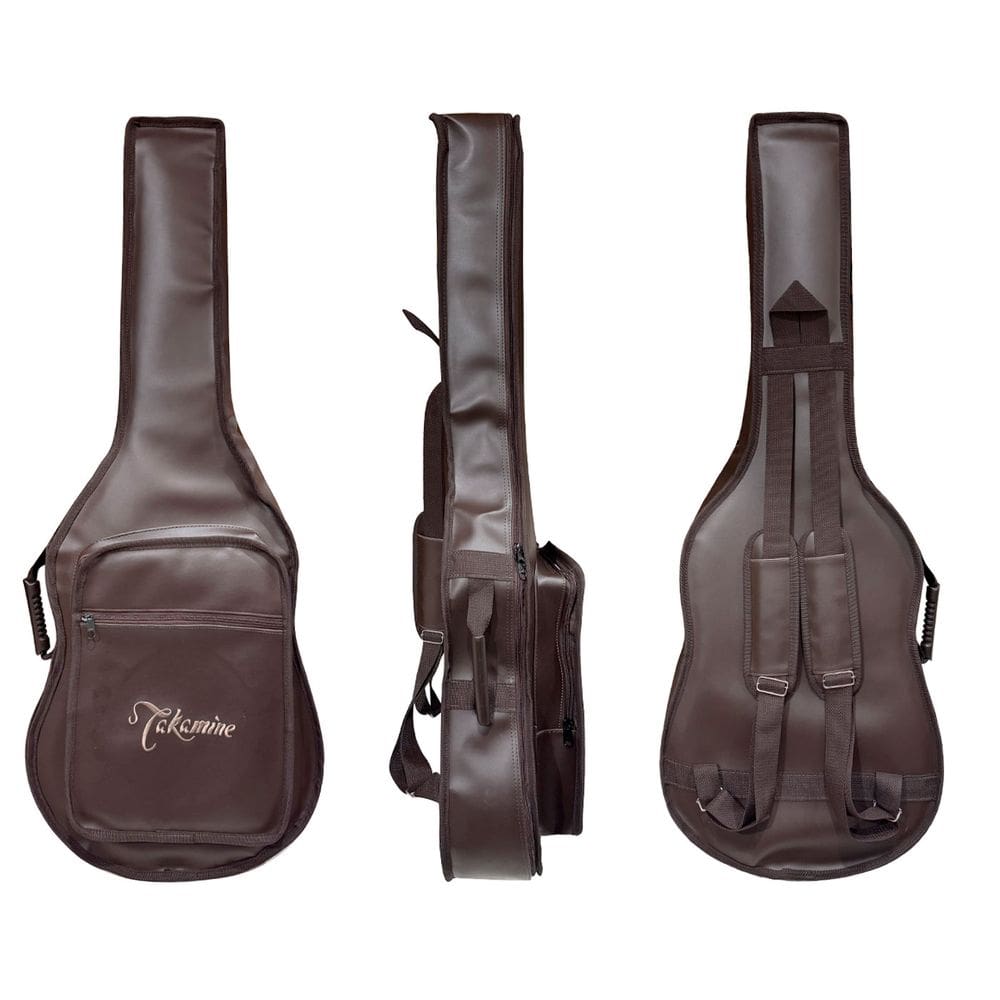 BAG CAPA P/ VIOLÃO FOLK CARGO COURO SINTÉTICO \"TAKAMINE\" MARROM