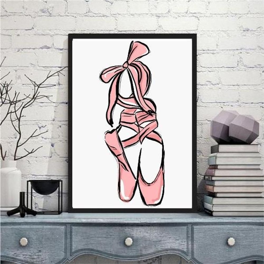 Quadro Ilustração Sapatilha De Ballet 33X24 C/Vidro - Preta