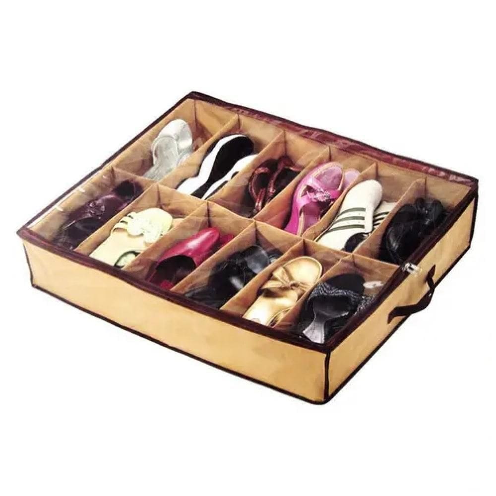Sapateira Dobravel 12 Pares Organizador Flexivel Tnt Anti Poeira Para Sapatos Calçados Guarda Roupa De Cama